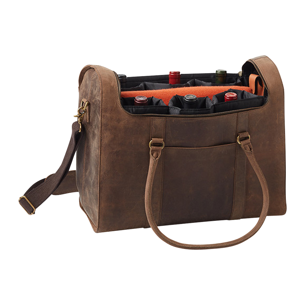 6-Bottle Leather Wine Duffel Bag