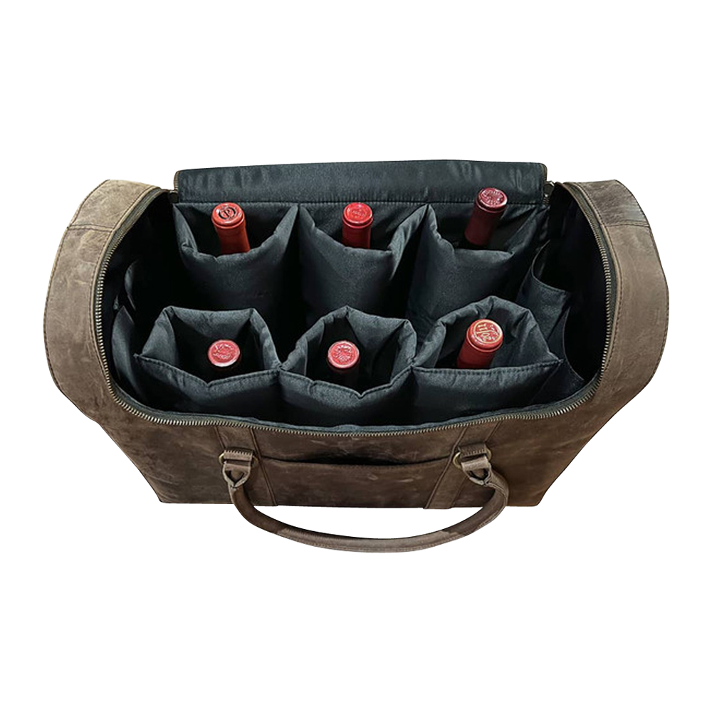 6-Bottle Leather Wine Duffel Bag