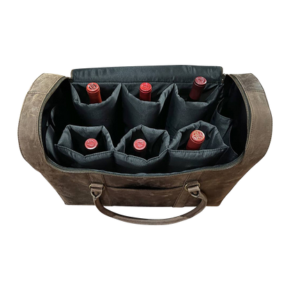 6-Bottle Leather Wine Duffel Bag