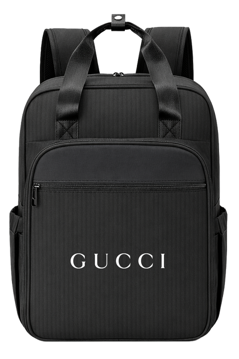 Black Gucci backpack on a white background